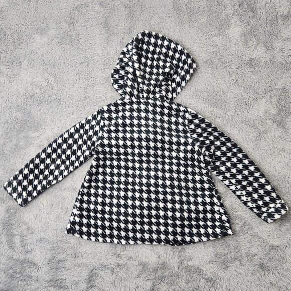 3/$20 Kidgets Hooded Top Toddler Girls 24M Black White Houndstooth Floral Button - Picture 2 of 10